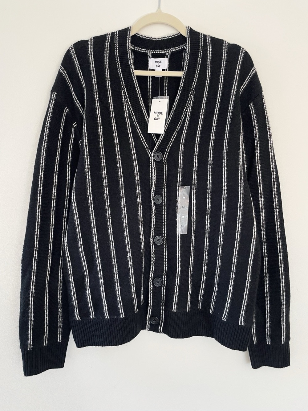 New Mode of One Men's Striped Cardigan Sweater Button Relaxed Fit Loose Knit M